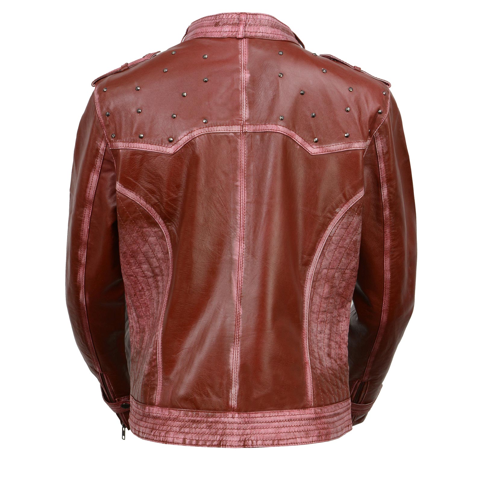 Milwaukee Leather SFL2840 Women's Maiden Maroon Premium Sheepskin Motorcycle Fashion Leather Jacket with Studs