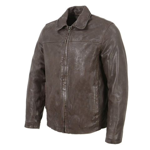 Milwaukee Leather Vintage SFM1804 Men's Classic Brown Zipper Front Jacket with Shirt Collar