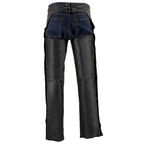 Milwaukee Leather Chaps for Men's Black Leather Slash Pocket- Snap Out Thermal Lined Motorcycle Riders Chap- SH1103
