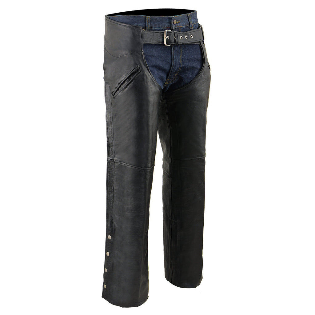 Milwaukee Leather SH1103NL Men's Black Leather Slash Pocket Motorcycle Chaps