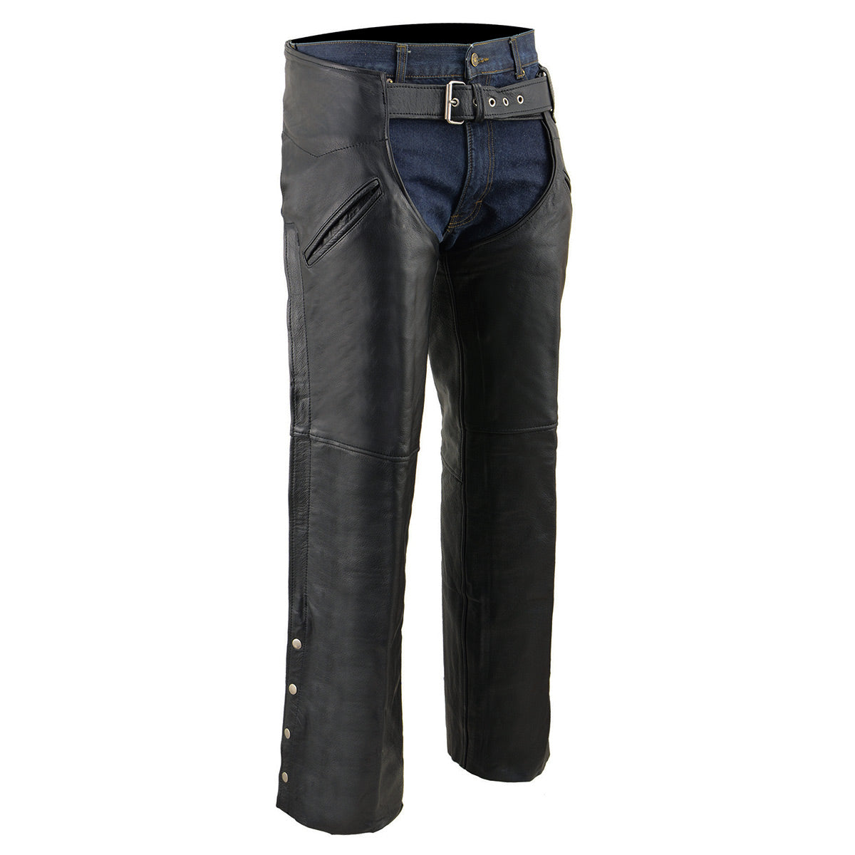 Milwaukee Leather SH1103NL Men's Black Leather Slash Pocket Motorcycle Chaps