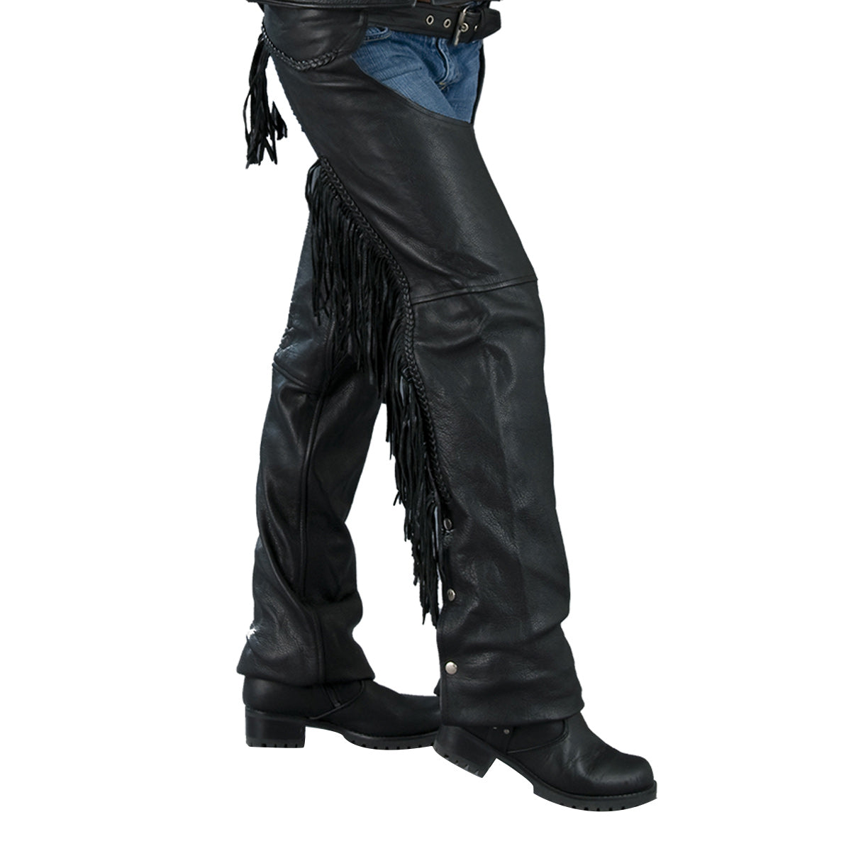 Milwaukee Leather SH1116 Women's Black Leather 'Braided' Fringed Motorcycle Chaps