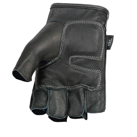 Xelement XG198 Men's Embroidered 'Flamed' Fingerless Black and Gray Motorcycle Leather Gloves