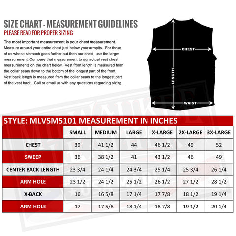 Milwaukee Leather USA MADE MLVSM5101 Men's Black Burn Out Denim and Leather Motorcycle Vest with Plaid Red Lining