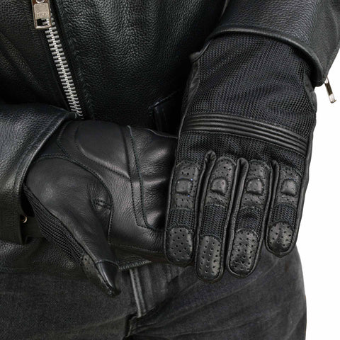 Xelement XG17506 Men's Black Leather with Mesh Racing Motorcycle Gloves