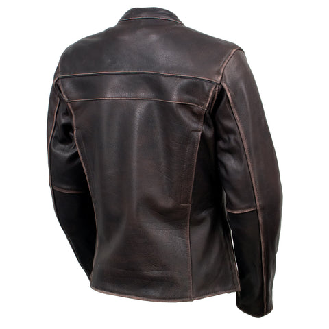 Xelement XS2002 Women's 'Temptress' Distress Brown Leather Armored Motorcycle Biker Jacket