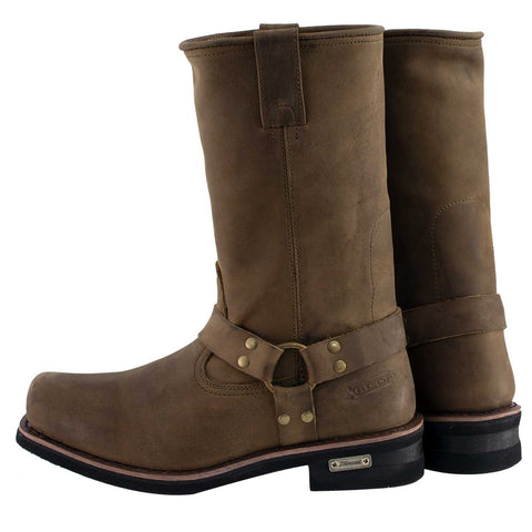 Xelement 1556 Men's 'Crazy Horse' Brown Leather Harness Motorcycle Boots