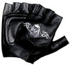 Xelement XG352 Men's Black Leather Flaming Eagle Fingerless Gloves