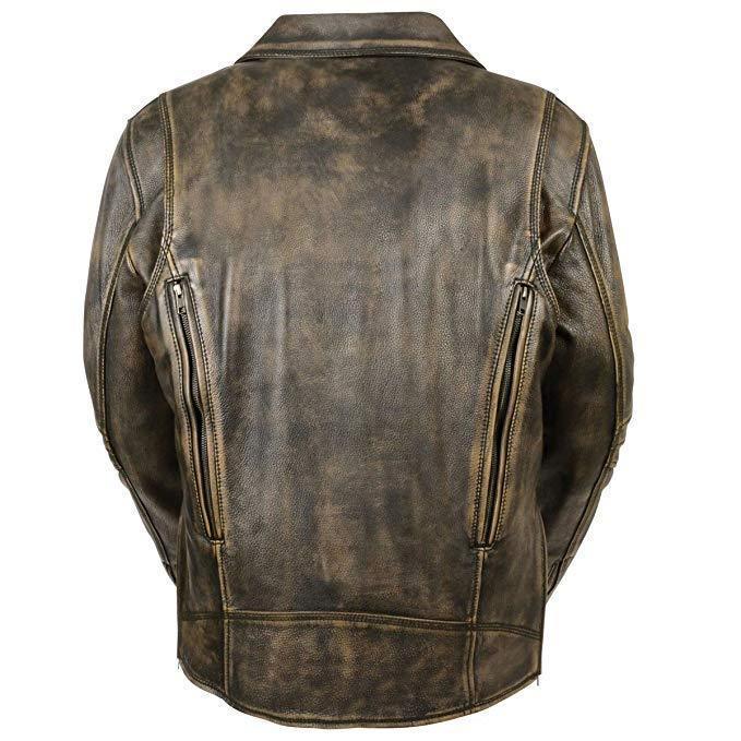 Milwaukee Leather MLM1515 Men's 'Triple Stitched' Beltless Distressed Brown Leather Jacket