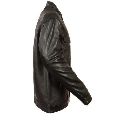 Milwaukee Leather MLM1610 Men's Club Style Black Casual Biker Leather Shirt with Dual Closure