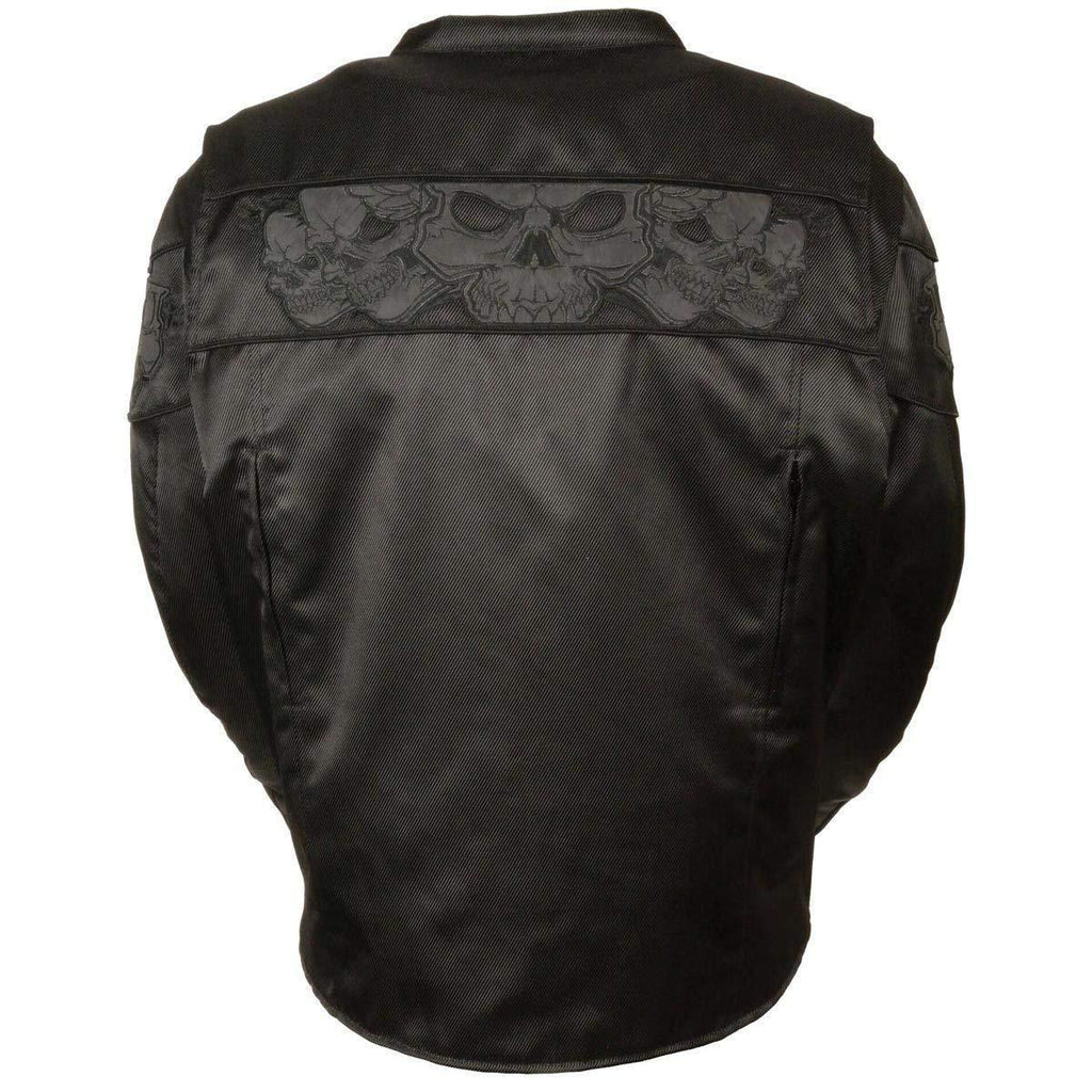 Milwaukee Leather MPM1730 Men's Black Textile Jacket with Reflective Skulls and Gun Pocket with Gun Pockets - Milwaukee Leather Mens Textile Jackets