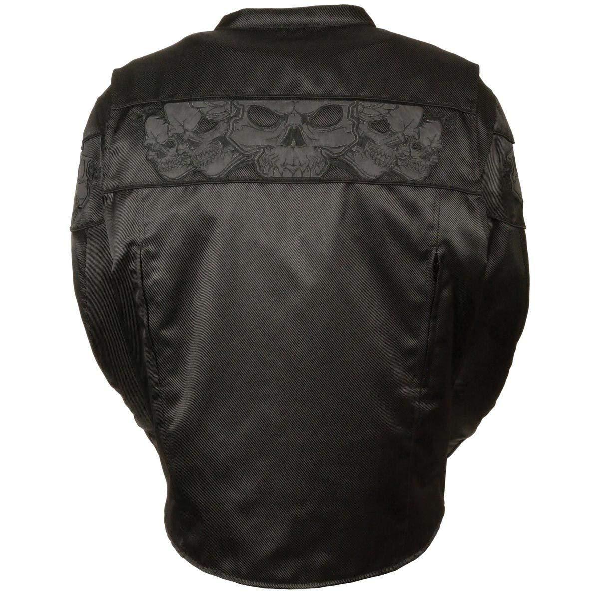 Milwaukee Leather MPM1730 Men's Black Textile Jacket with Reflective Skulls and Gun Pocket with Gun Pockets - Milwaukee Leather Mens Textile Jackets