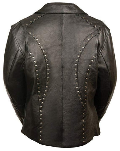 Milwaukee Leather ML1948 Women's Classic Riveted Black Leather Jacket with Gun Pocket - Milwaukee Leather Womens Leather Jackets
