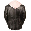 Milwaukee Leather ML2066 Women's Reflective Tribal 3/4 Length Black/Pink Leather Jacket with Hoodie - N/A