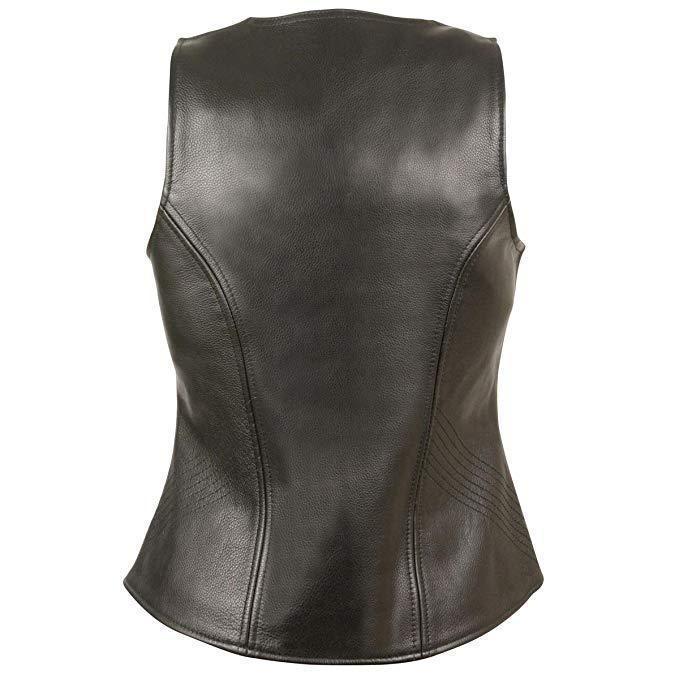 Milwaukee Leather MLL4530 Women's Open Neck Front Zipper Black Leather Vest with Gun Pockets - Milwaukee Leather Womens Leather Vests