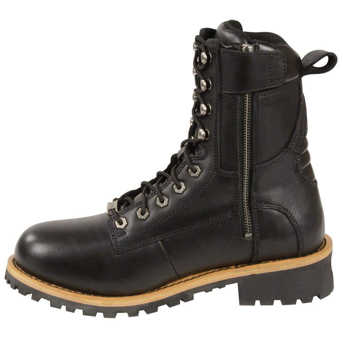 Milwaukee Leather MBM9095 Mens Black Lace-Up Classic Logger Boots with Side Zipper - Milwaukee Leather Mens Boots