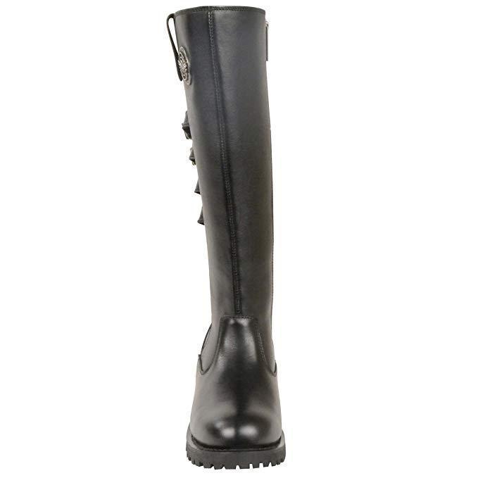 Milwaukee Leather MBL9345 Womens Black 15-inch High Rise Leather Riding Boots with Four Calf Buckles - Milwaukee Leather Womens Boots