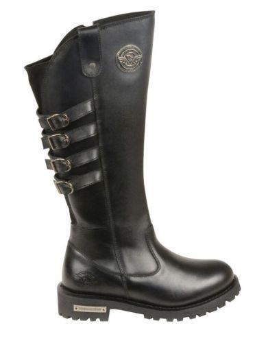 Milwaukee Leather MBL9345 Womens Black 15-inch High Rise Leather Riding Boots with Four Calf Buckles - Milwaukee Leather Womens Boots