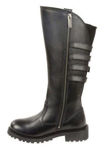 Milwaukee Leather MBL9345 Womens Black 15-inch High Rise Leather Riding Boots with Four Calf Buckles - Milwaukee Leather Womens Boots