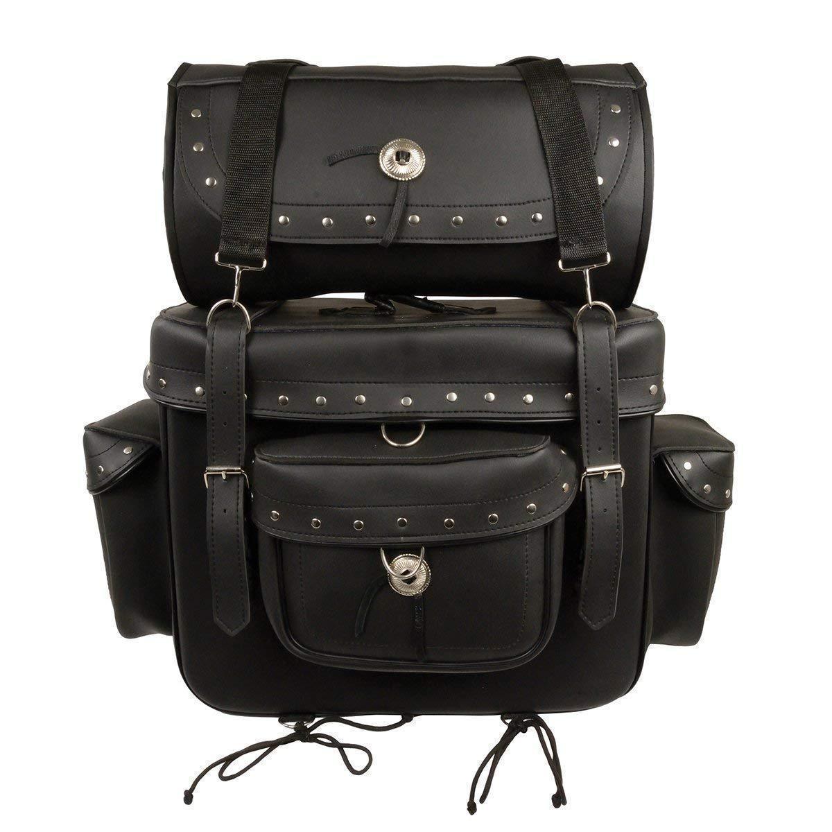 Milwaukee Leather SH538 Black Large PVC Deluxe Water Resistant Motorcycle Touring Sissy Bar Bag Pack