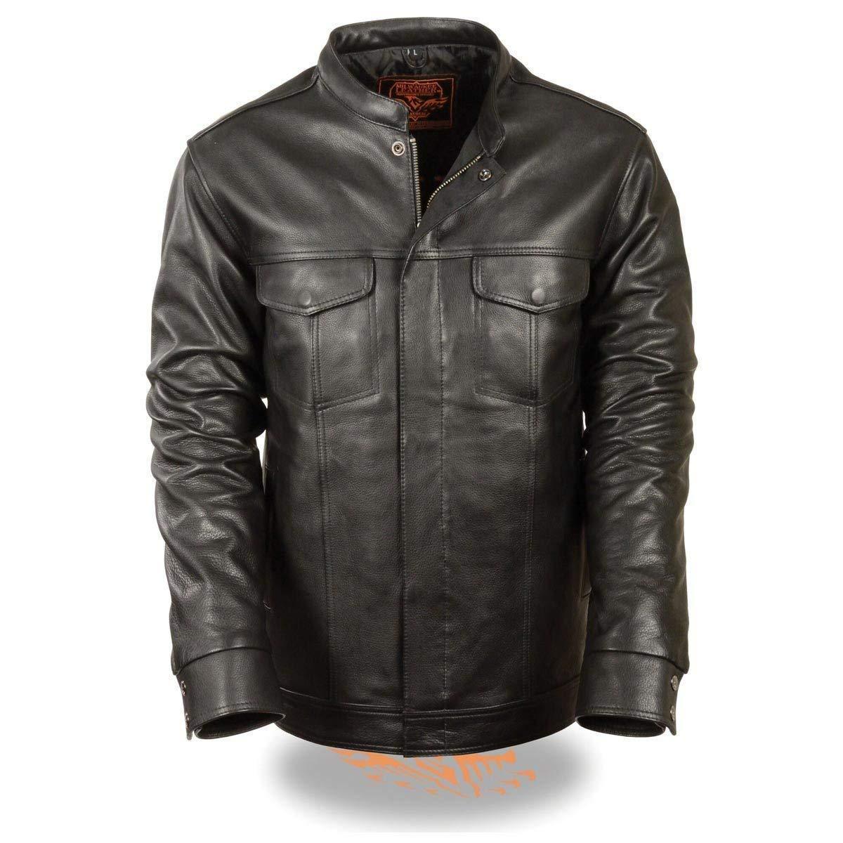 Milwaukee Leather MLM1610 Men's Club Style Black Casual Biker Leather Shirt with Dual Closure