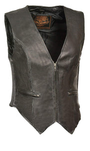 Milwaukee Leather SH1288 Ladies Black Leather Ves with Side Stretch and Zipper Closure - Milwaukee Leather Womens Leather Vests