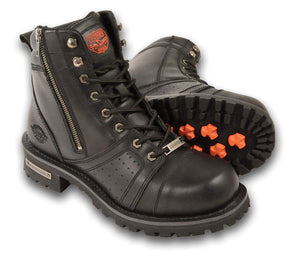 Milwaukee Leather MBM9000 Men's Lace-Up Black Leather Boots with Side Zipper Entry - Milwaukee Leather Mens Boots