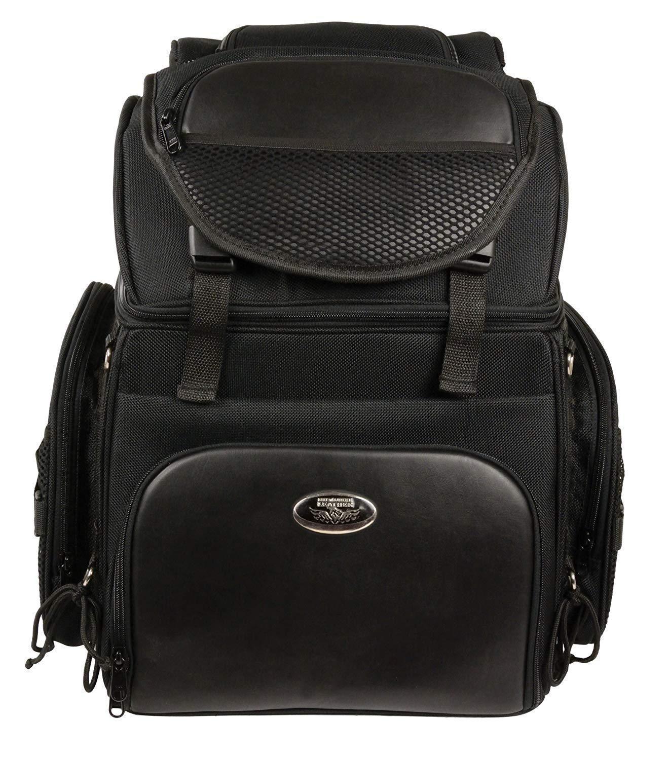 Milwaukee Leather X-689-Bag Large Textile Black Waterproof Touring Motorcycle Bar Back Pack - Black