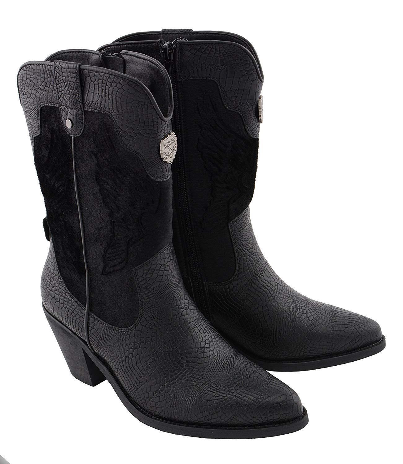 Milwaukee Performance MBL9441 Ladies Black Western Boots with Black Snake Print