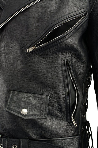 Milwaukee Leather SH1011 Tall Men's Classic Side Lace Police Style Motorcycle Leather Jacket - Milwaukee Leather Mens Leather Jackets