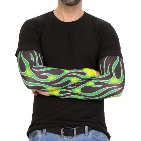 Hot Leathers ARM1006 Flames Green Arm Sleeve
