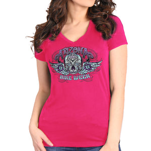 2023 Arizona Bike Week Antique Sugar Skull Ladies Tee AZL1407