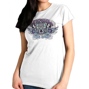 2023 Arizona Bike Week Antique Sugar Skull Ladies White T-Shirt AZL1409