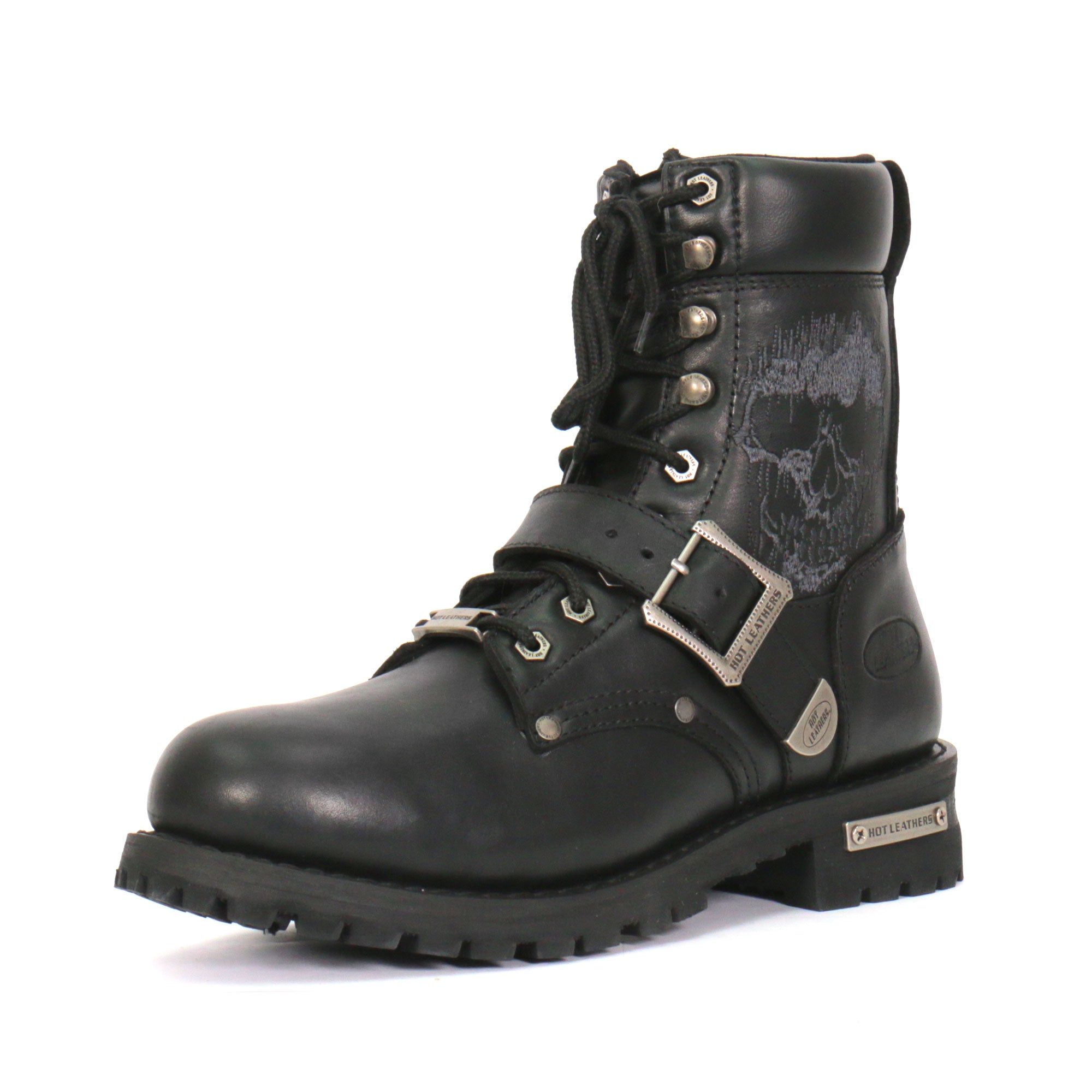 Hot Leathers Mens Black Grave Rub Skull Tall Logger Motorcycle Boot BTM1017