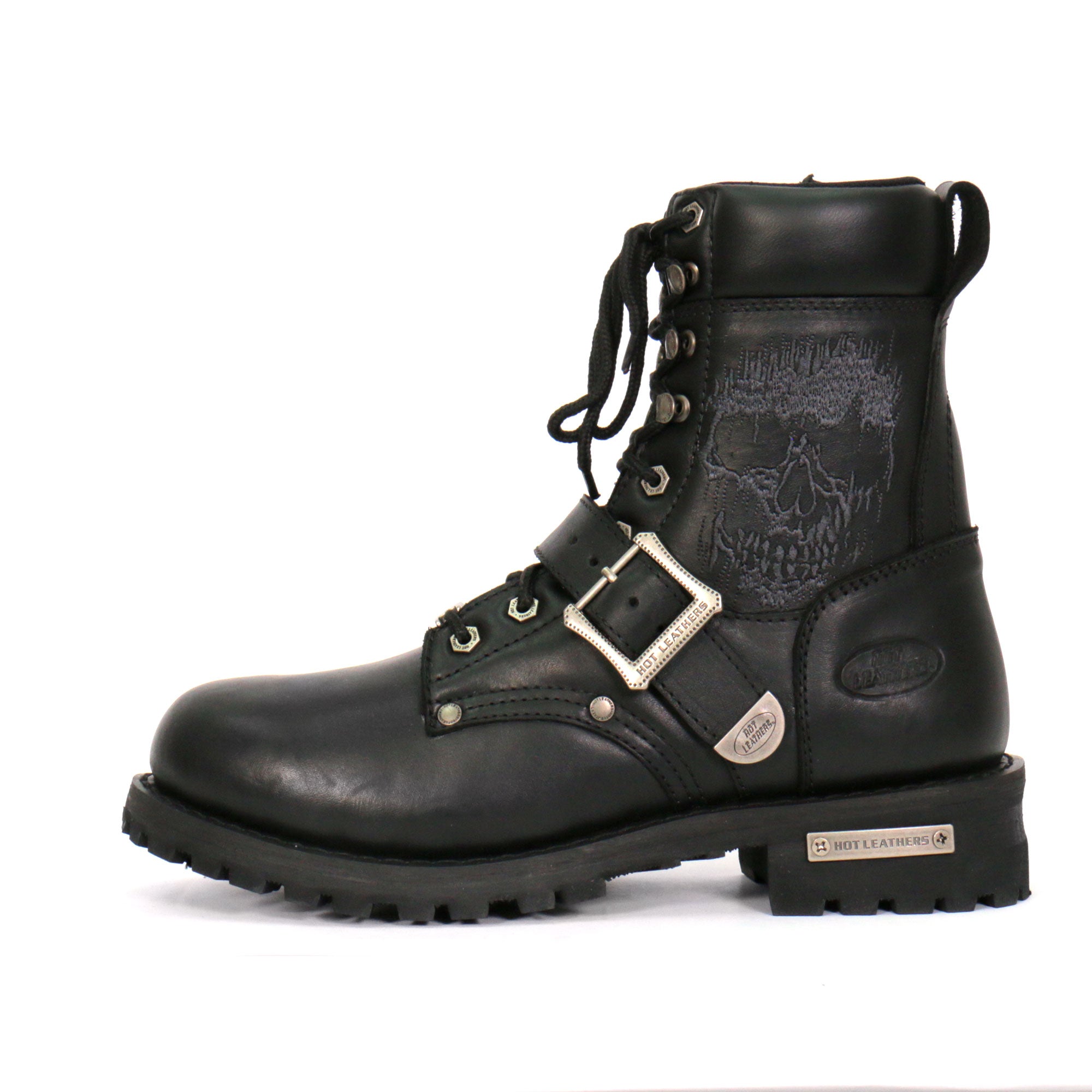 Hot Leathers Mens Black Grave Rub Skull Tall Logger Motorcycle Boot BTM1017