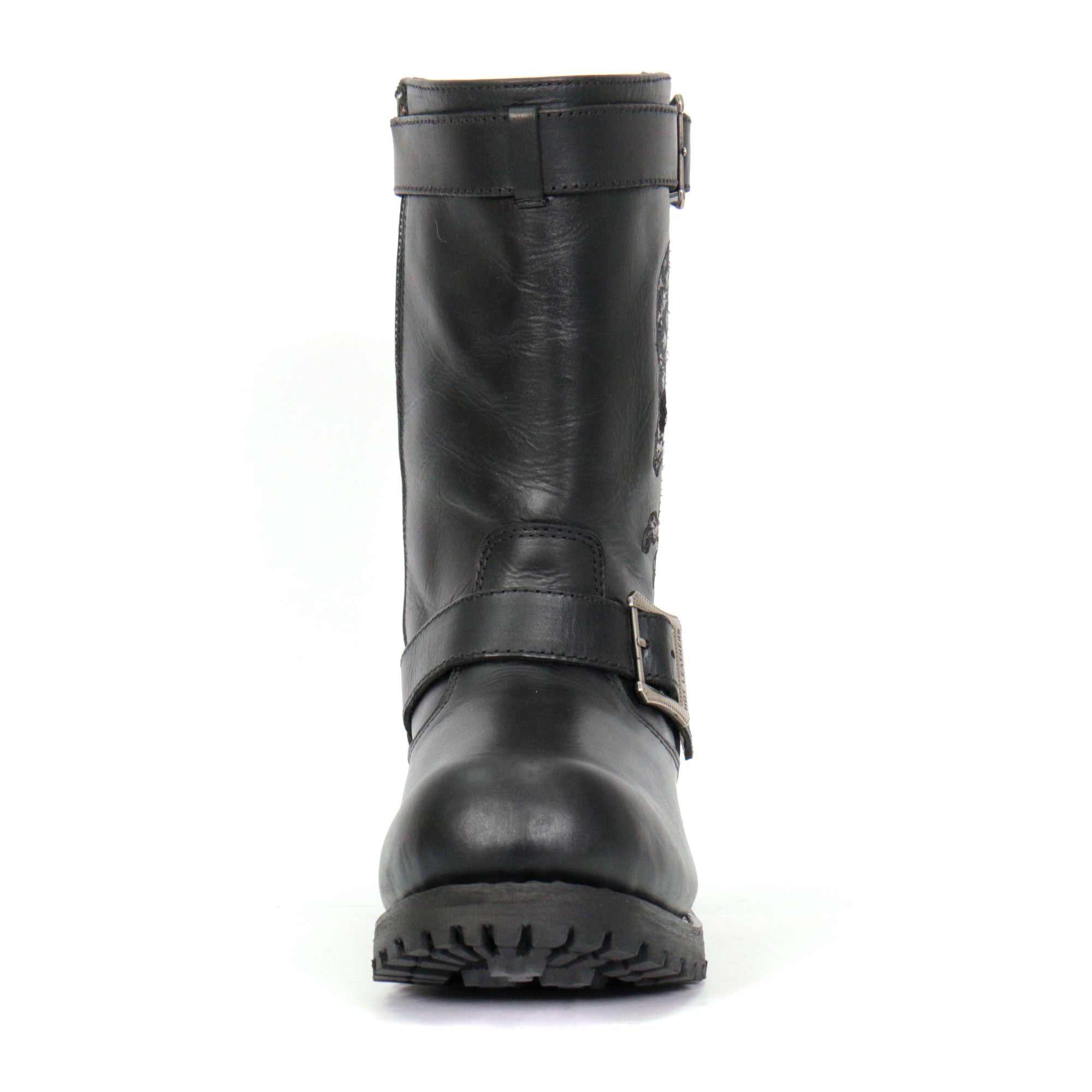 Hot Leathers BTM1018 Mens Black Tall Harness Flag Skull Boot with Round Toe