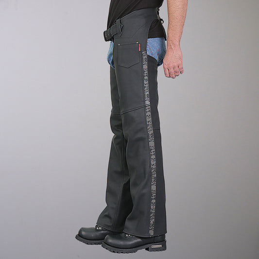 4Fit Unisex Braided Black Leather Motorcycle Chaps - Adjustable Fit S To 6XL