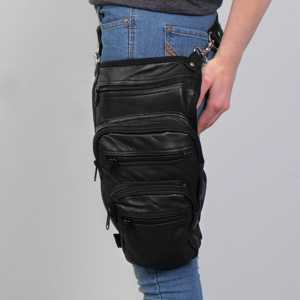 Hot Leathers CPL1001 Black Clip Pouch Leather Thigh Bag