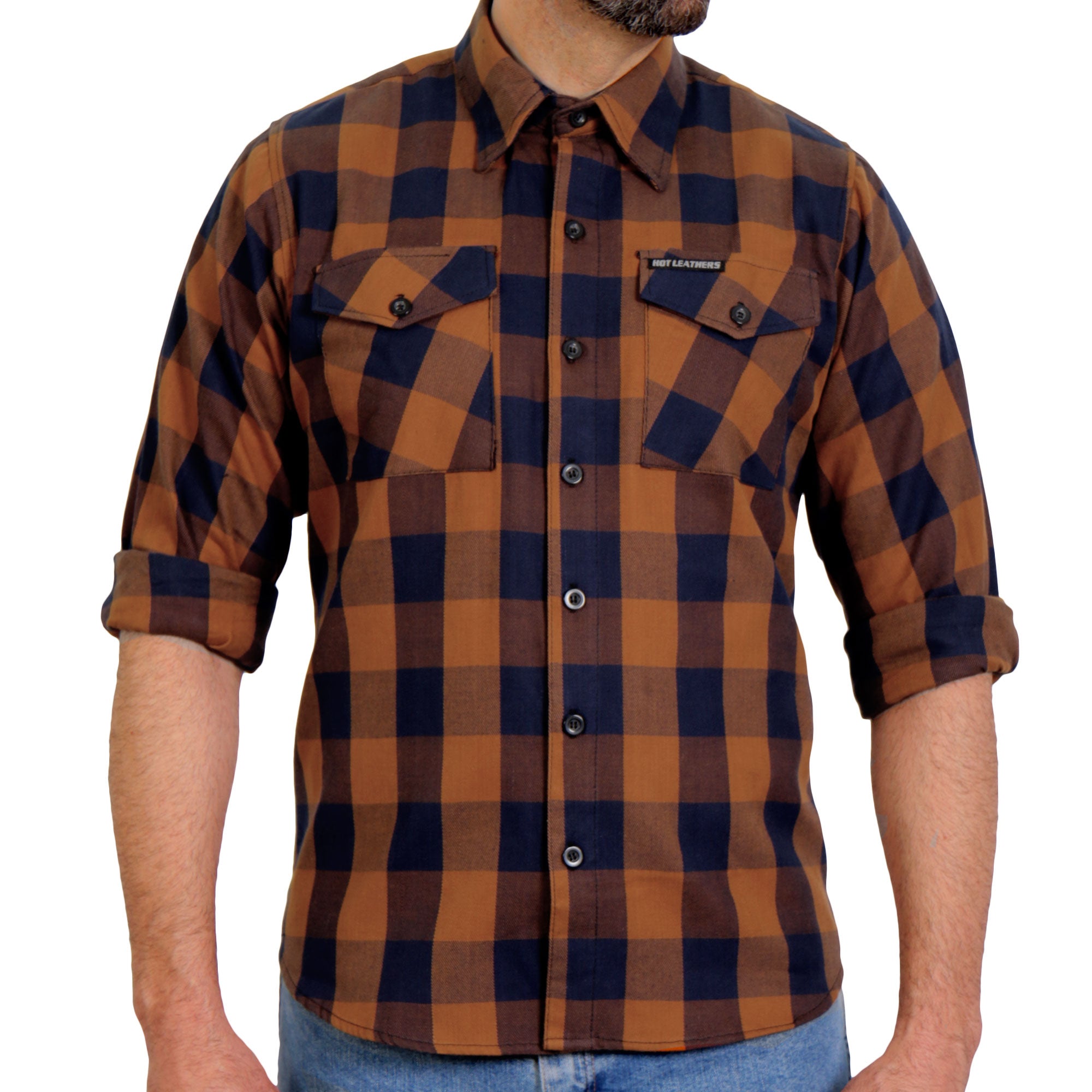 Hot Leathers FLM2016 Men's Brown and Navy-Blue Long Sleeve Flannel