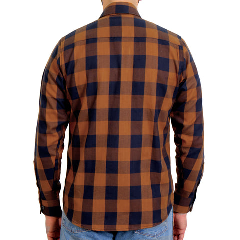 Hot Leathers FLM2016 Men's Brown and Navy-Blue Long Sleeve Flannel
