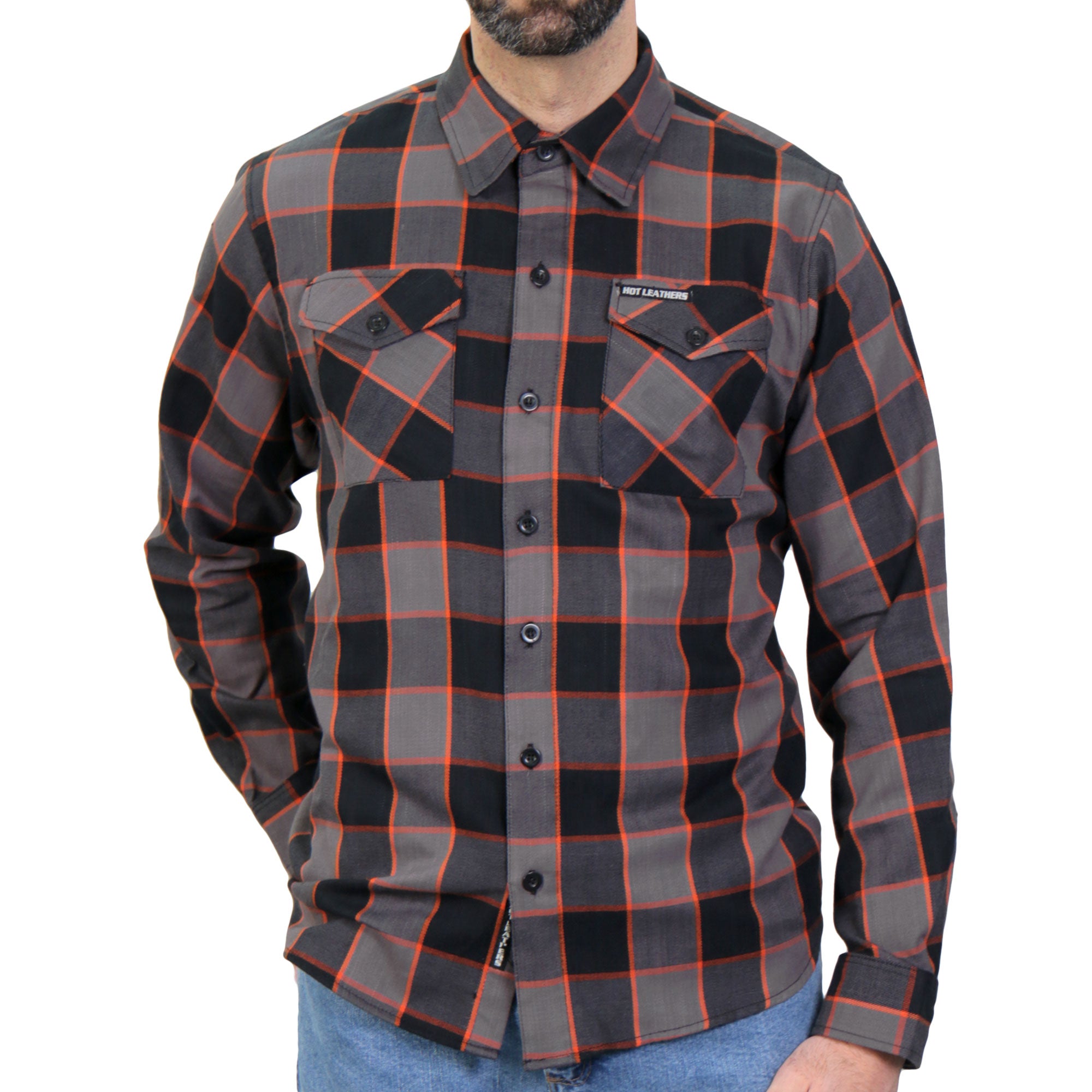 Hot Leathers FLM2020 Men's 'Black Gray and Orange' Flannel Long Sleeve Shirt