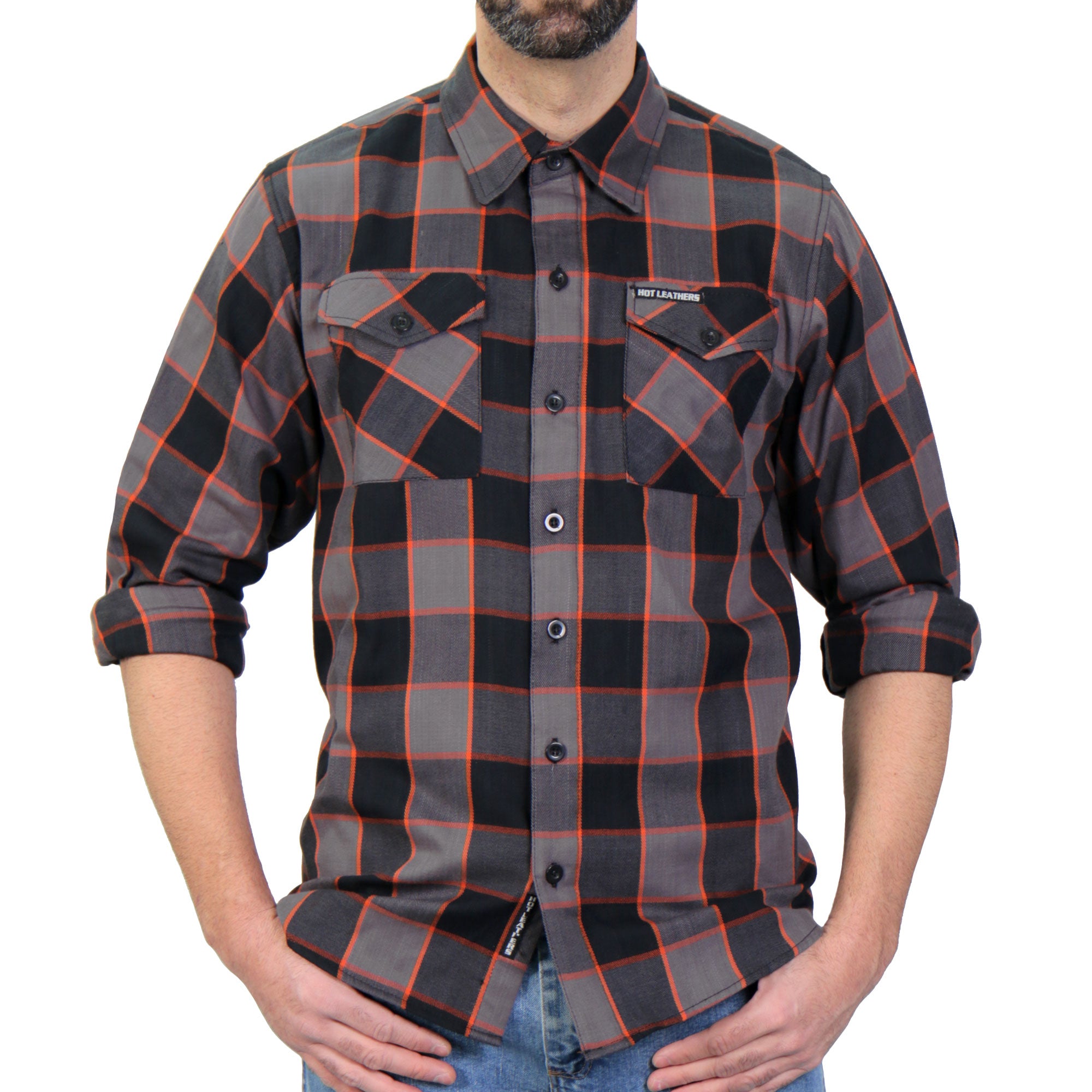 Hot Leathers FLM2020 Men's 'Black Gray and Orange' Flannel Long Sleeve Shirt