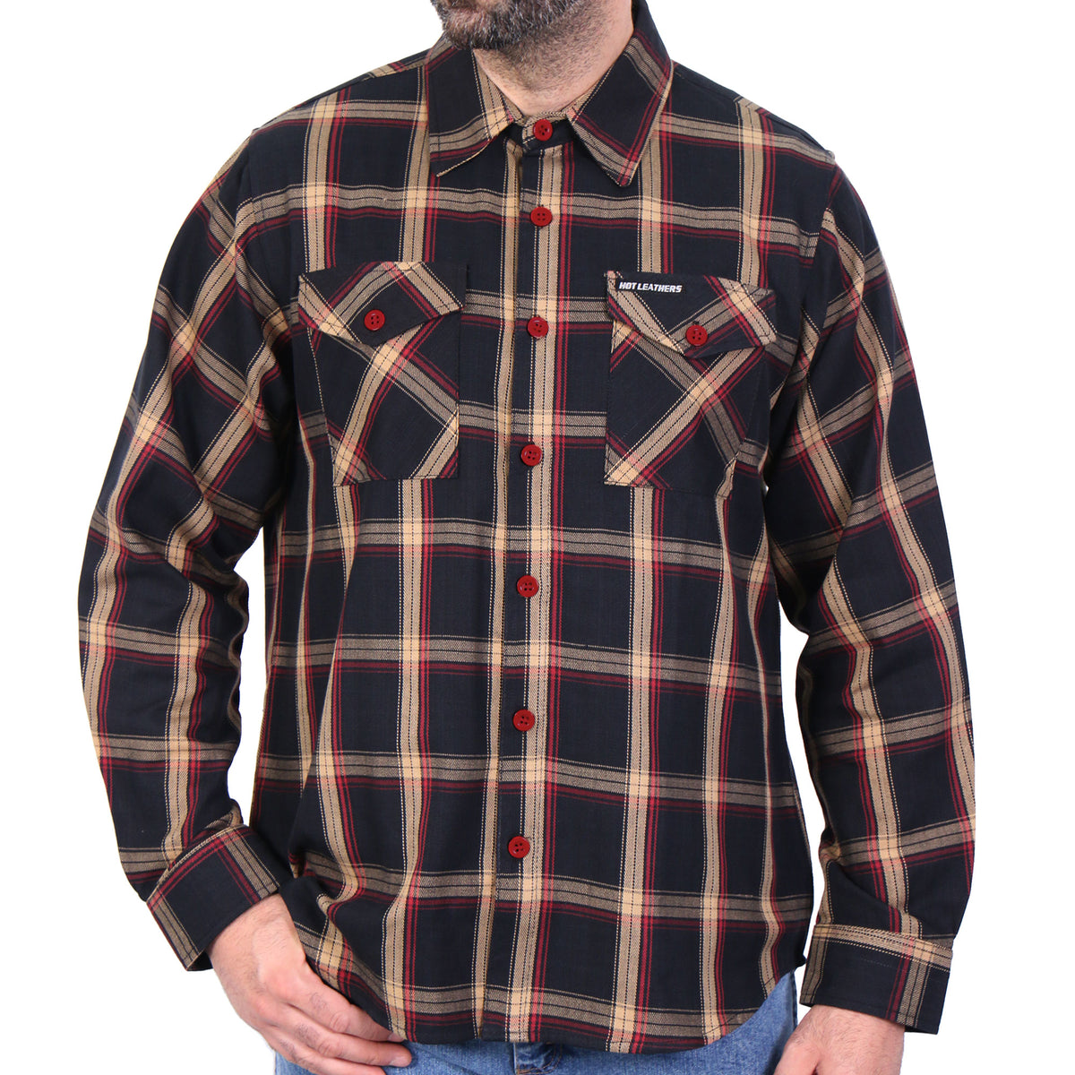 Hot Leathers Black Tan and Red Flannel Shirt