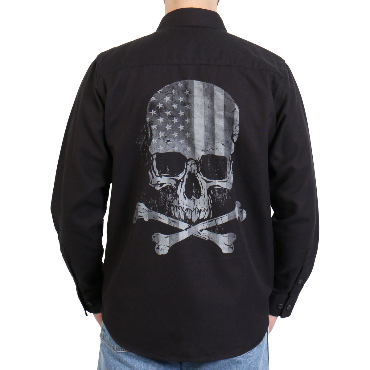 Hot Leathers FLM2113 Men's 'Black Flag Skull' Long Sleeve Flannel