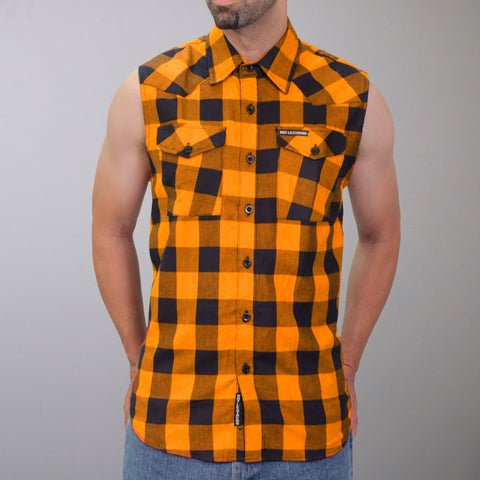Hot Leathers FLM5003 Men’s Black and Orange Sleeveless Cotton Flannel Shirt
