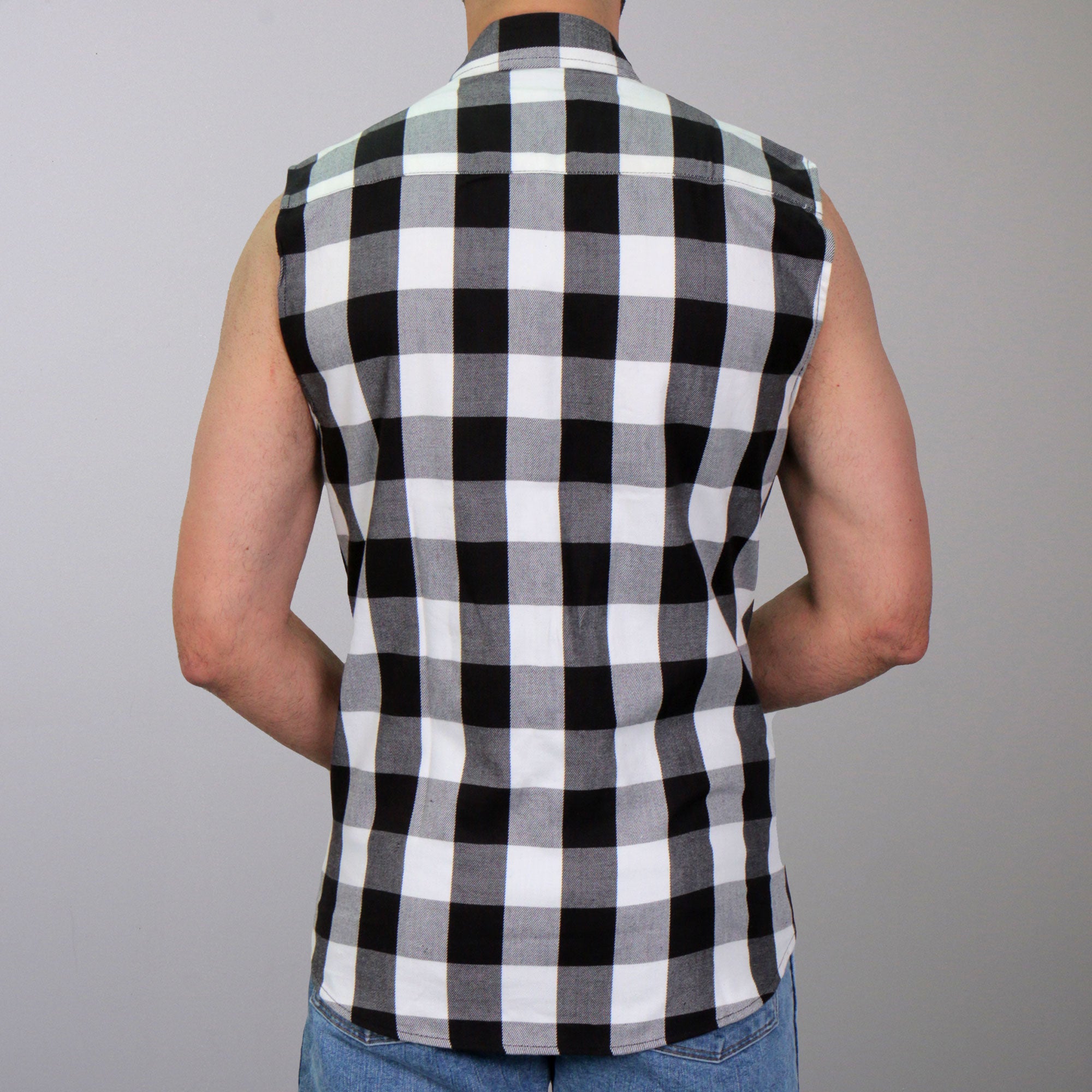 Hot Leathers FLM5004 Mens Black and White Sleeveless Cotton Flannel Shirt
