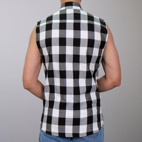 Hot Leathers FLM5004 Men’s Black and White Sleeveless Cotton Flannel Shirt