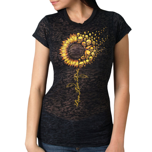 Hot Leathers Ladies Burnout Sunflower T-Shirt