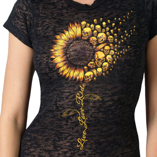 Hot Leathers Ladies Burnout Sunflower T-Shirt