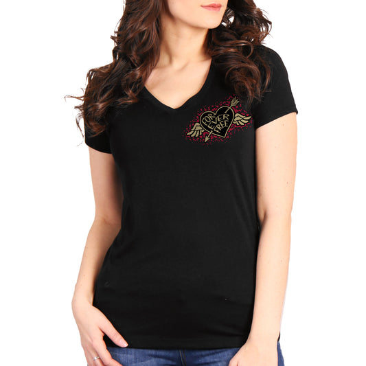 Hot Leathers  Ladies Black Rose Wings V-Neck T-Shirt GLD1550